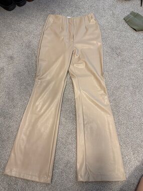 Faux Leather Flare Pants in Beige